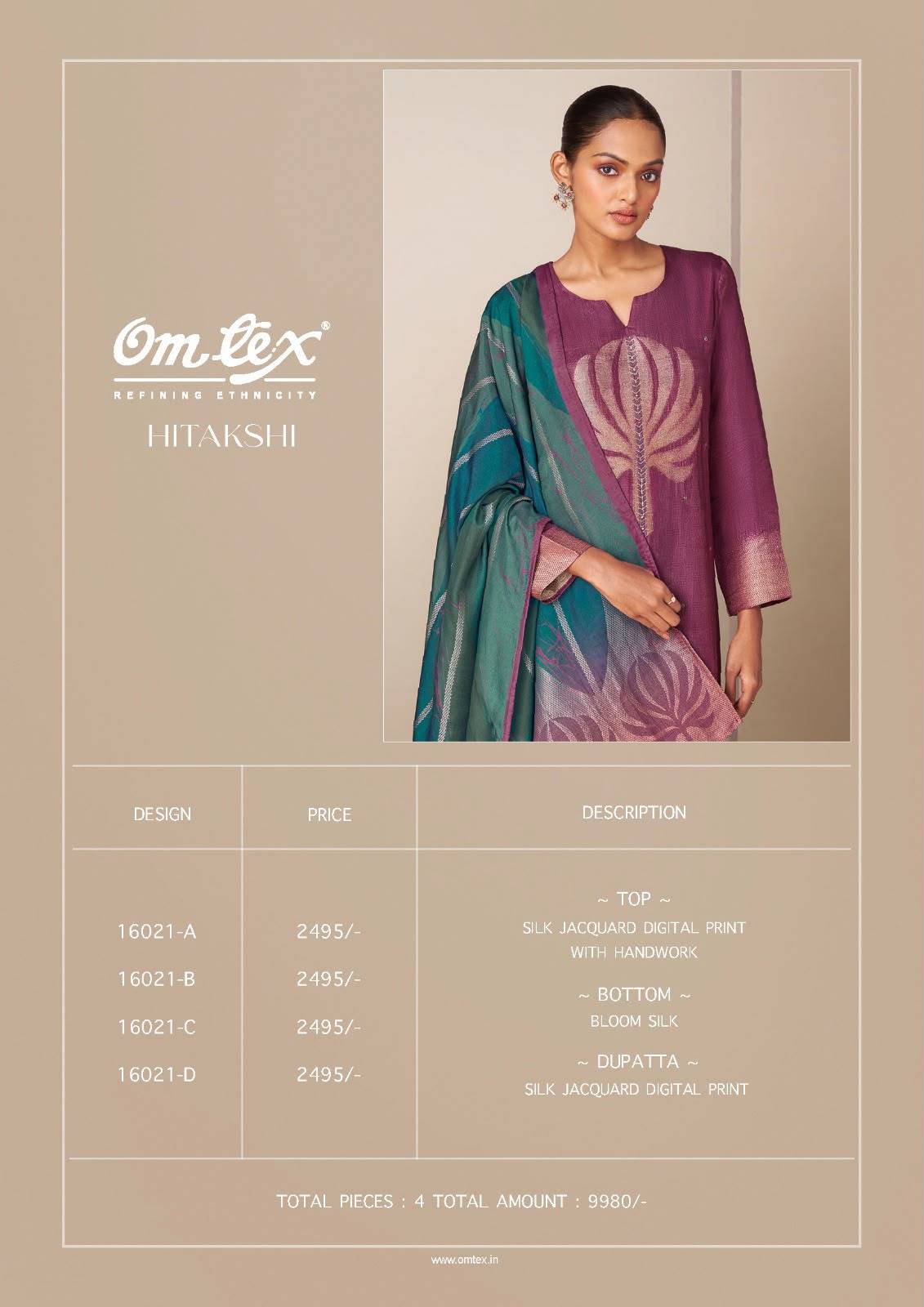 HITAKSHI By Om Tex 16021 Series Beautiful Festive Suits Stylish Colorful Fancy Casual Wear & Ethnic Wear SILK JACQUARD Dresses At Wholesale Price